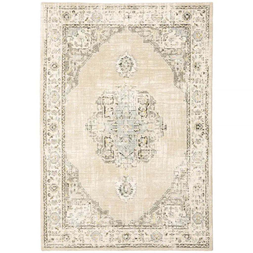 4' X 6' Beige And Ivory Center Jewel Area Rug - Homeroots - Flyclothing LLC