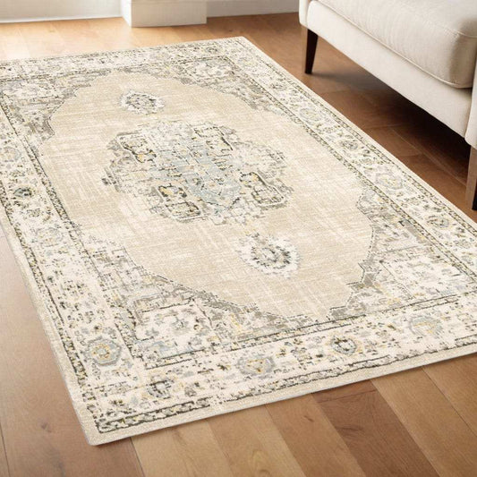 4' X 6' Beige And Ivory Center Jewel Area Rug - Homeroots - Flyclothing LLC