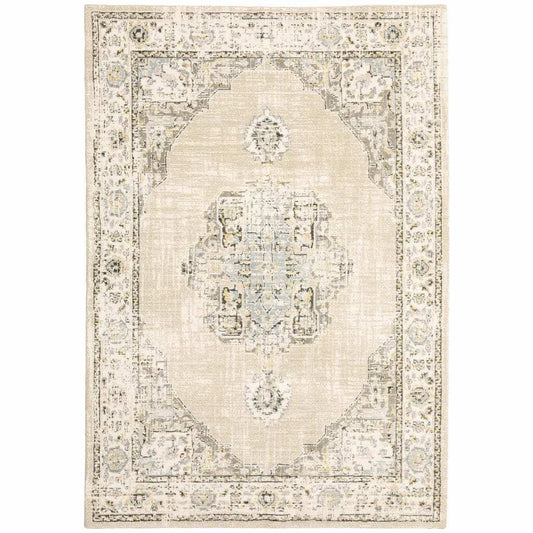 7' X 9' Beige And Ivory Center Jewel Area Rug - Homeroots - Flyclothing LLC