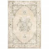 7' X 9' Beige And Ivory Center Jewel Area Rug - Homeroots
