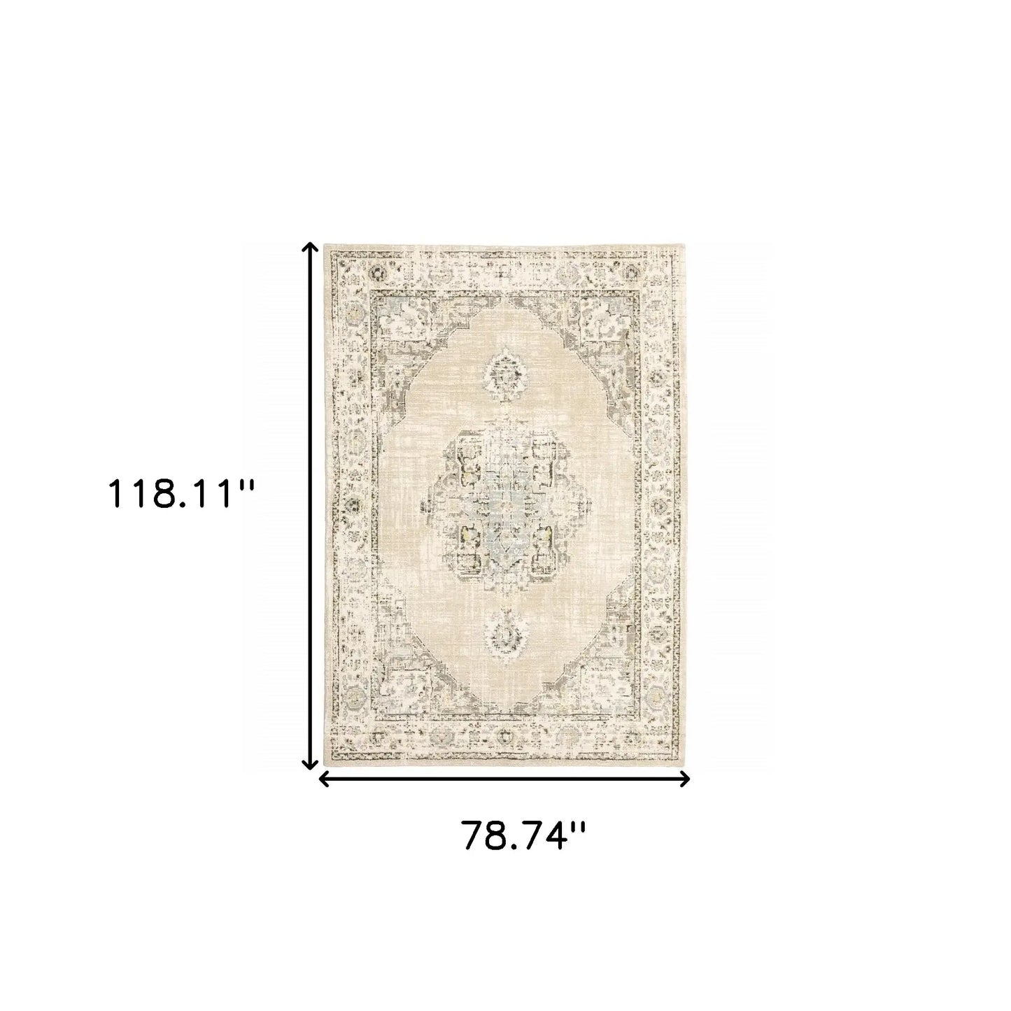 7' X 9' Beige And Ivory Center Jewel Area Rug - Homeroots - Flyclothing LLC