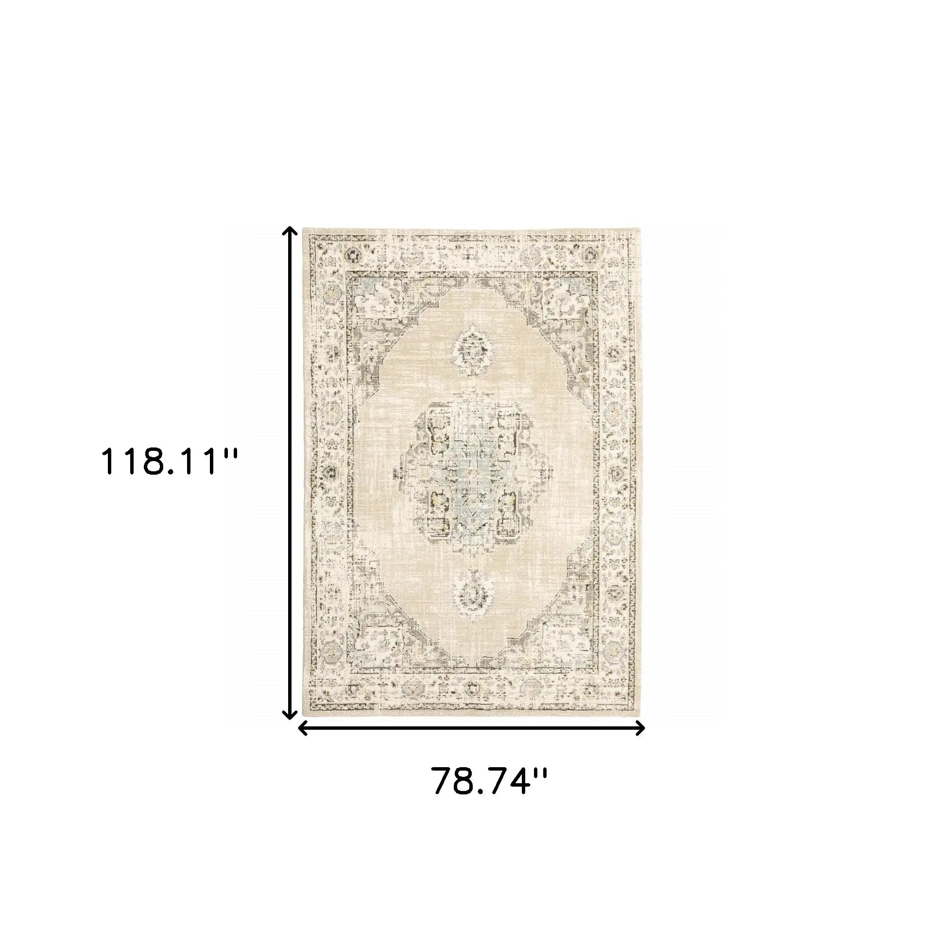 7' X 9' Beige And Ivory Center Jewel Area Rug - Homeroots - Flyclothing LLC
