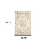7' X 9' Beige And Ivory Center Jewel Area Rug - Homeroots