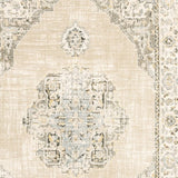 7' X 9' Beige And Ivory Center Jewel Area Rug - Homeroots