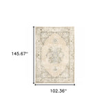 9' X 12' Beige And Ivory Center Jewel Area Rug - Homeroots