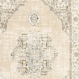 9' X 12' Beige And Ivory Center Jewel Area Rug - Homeroots