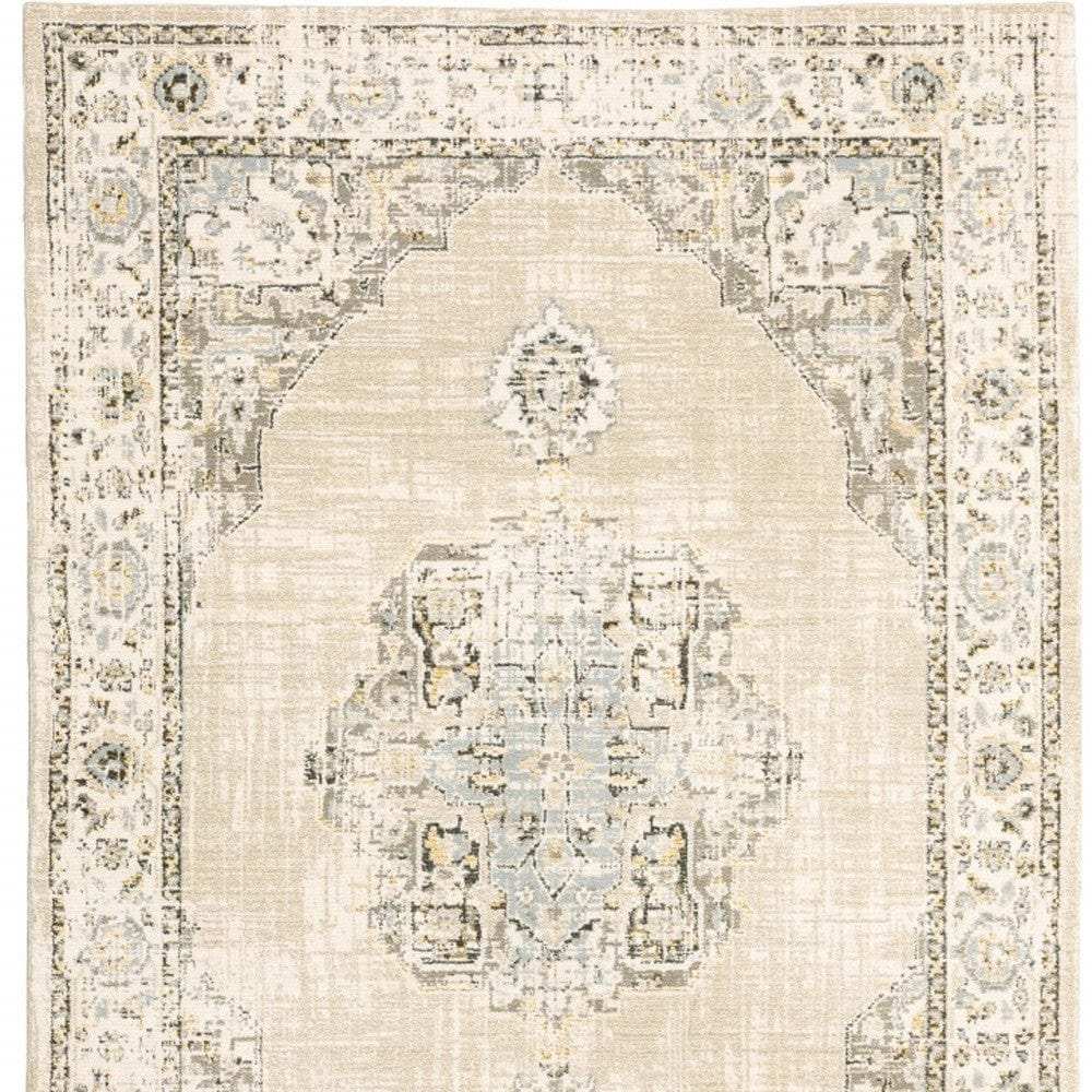 9' X 12' Beige And Ivory Center Jewel Area Rug - Homeroots - Flyclothing LLC