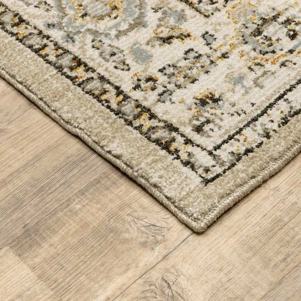 10' X 14' Beige And Ivory Center Jewel Area Rug - Homeroots - Flyclothing LLC