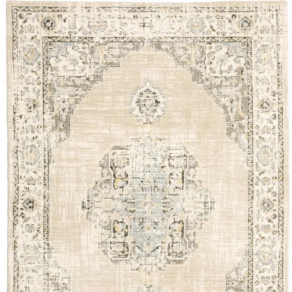 10' X 14' Beige And Ivory Center Jewel Area Rug - Homeroots - Flyclothing LLC