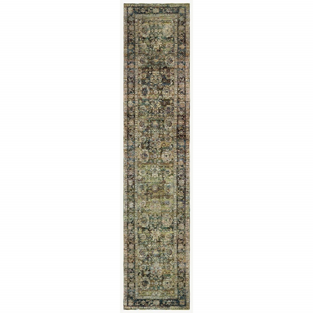 12' Runner Green Power Loom Runner Rug - Homeroots