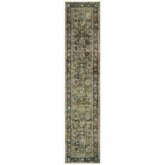 12' Runner Green Power Loom Runner Rug - Homeroots