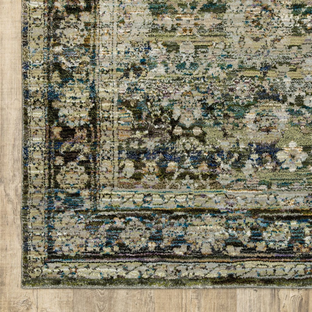 12' Runner Green Power Loom Runner Rug - Homeroots