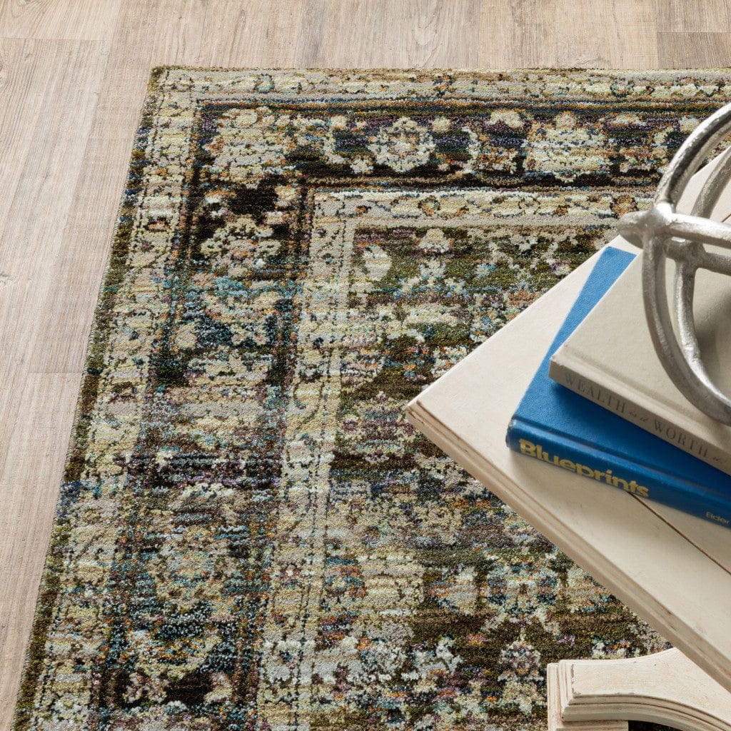 12' Runner Green Power Loom Runner Rug - Homeroots