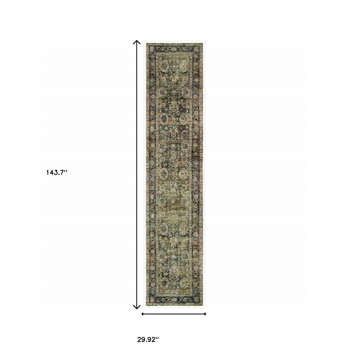 12' Runner Green Power Loom Runner Rug - Homeroots