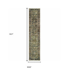 12' Runner Green Power Loom Runner Rug - Homeroots