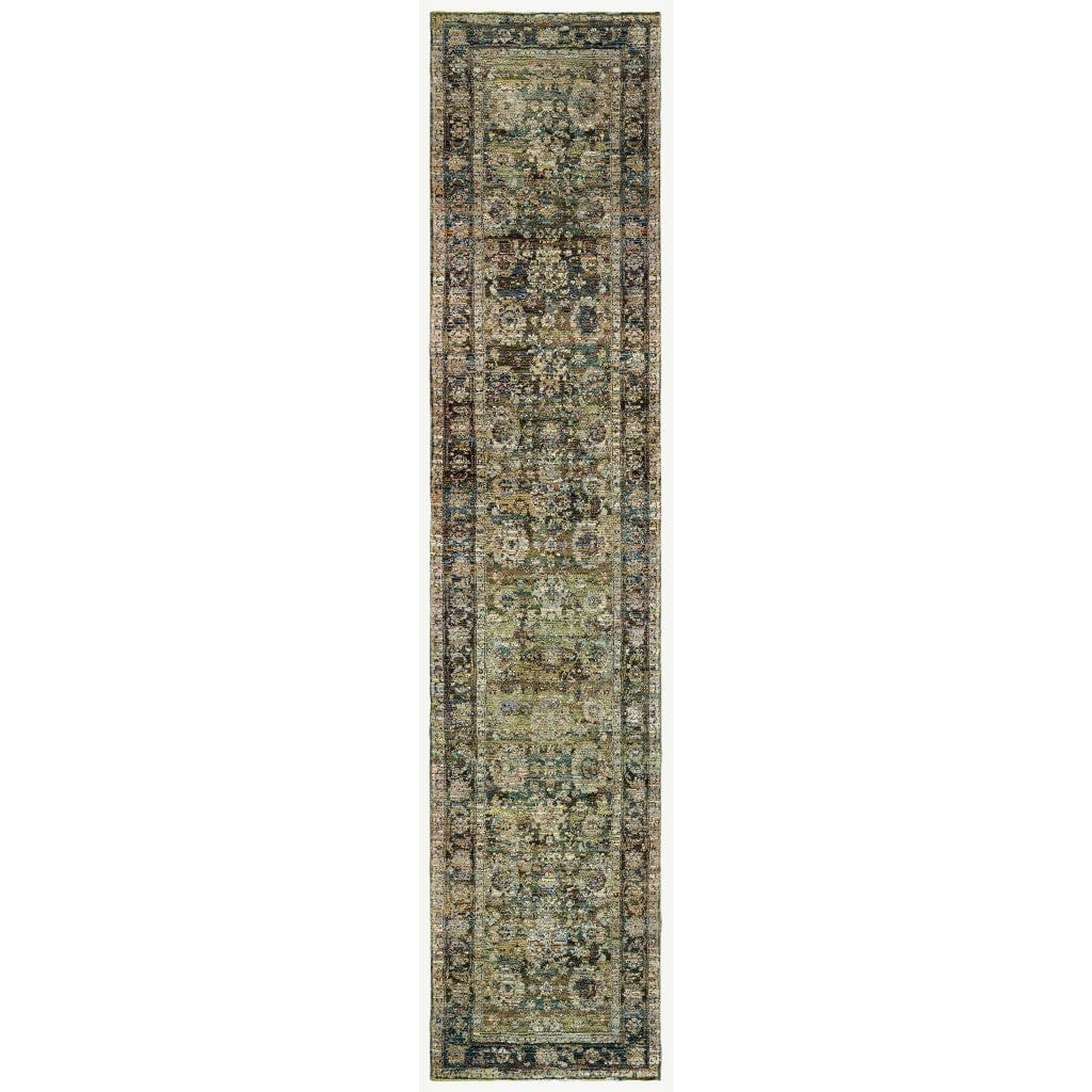 12' Runner Green Power Loom Runner Rug - Homeroots