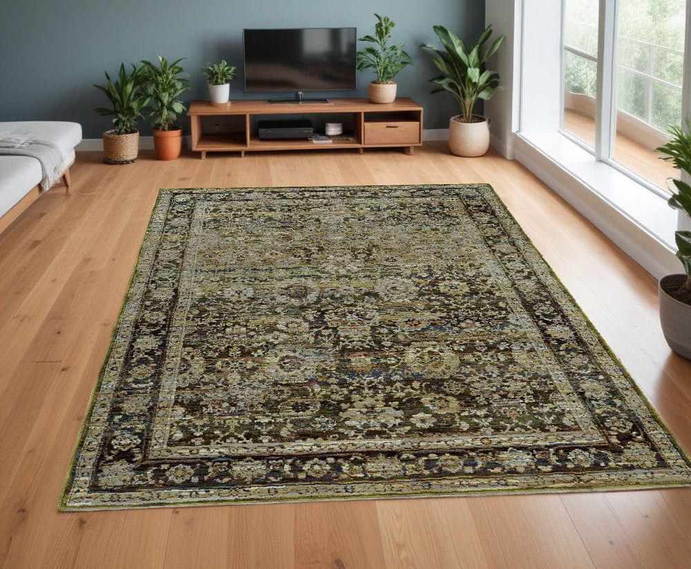 4' X 6' Green And Brown Floral Area Rug - Homeroots