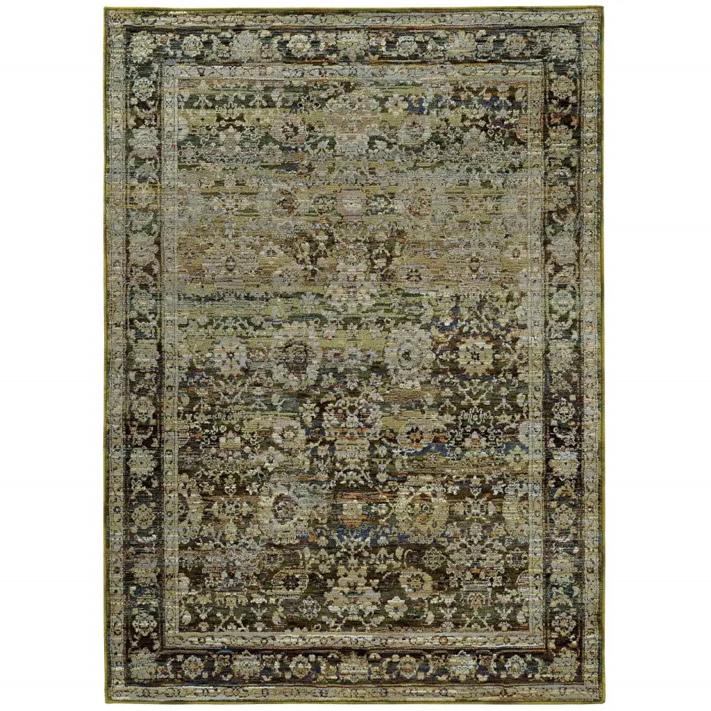 7' X 9' Green And Brown Floral Area Rug - Homeroots - Flyclothing LLC