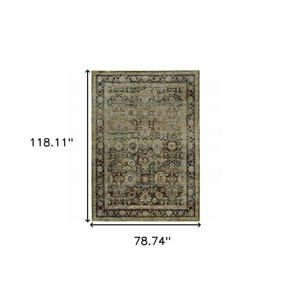 7' X 9' Green And Brown Floral Area Rug - Homeroots - Flyclothing LLC