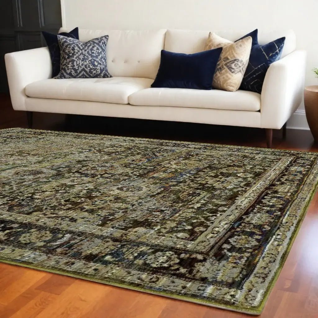 7' X 9' Green And Brown Floral Area Rug - Homeroots - Flyclothing LLC