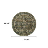 7' Round Green And Brown Floral Area Rug - Homeroots