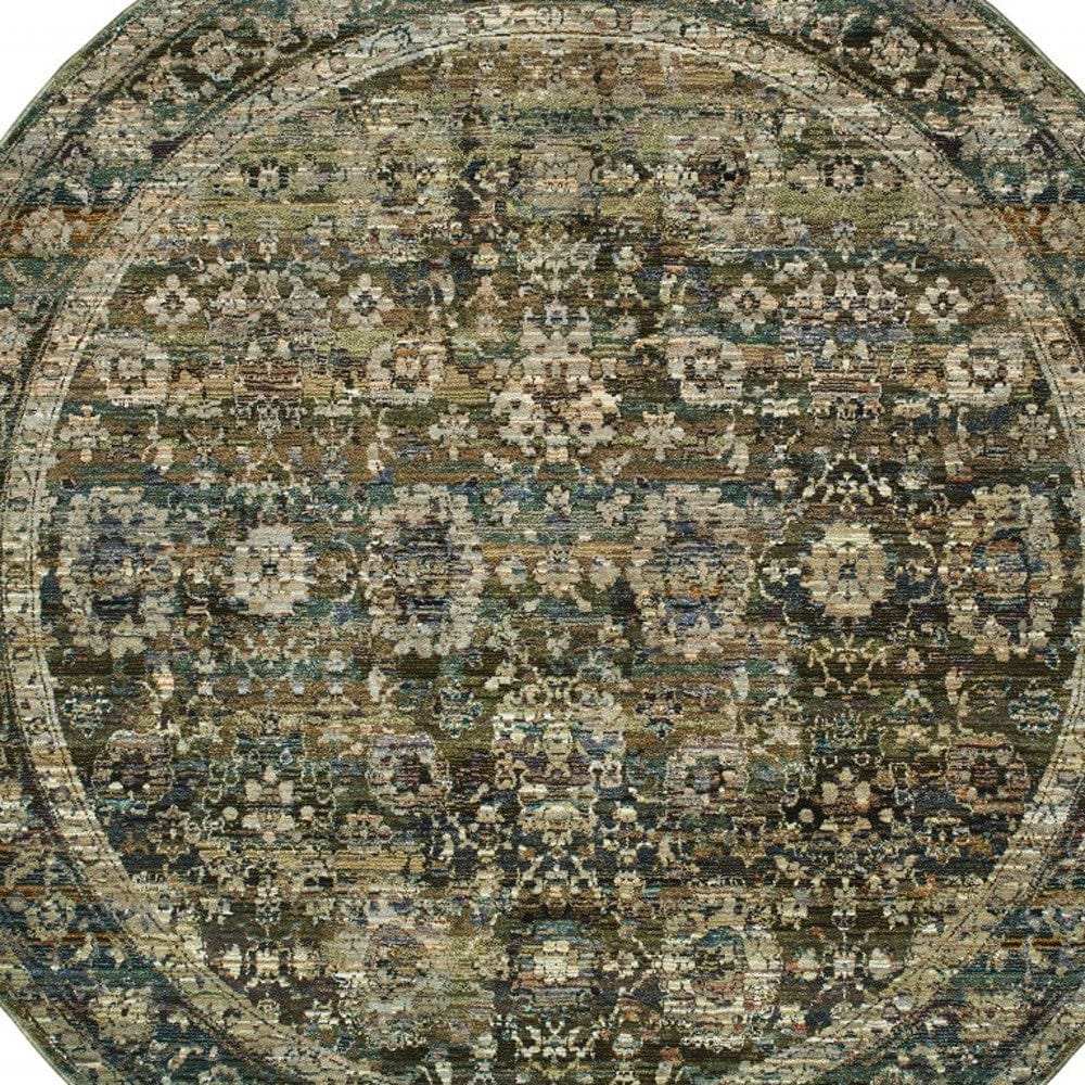 7' Round Green And Brown Floral Area Rug - Homeroots - Flyclothing LLC