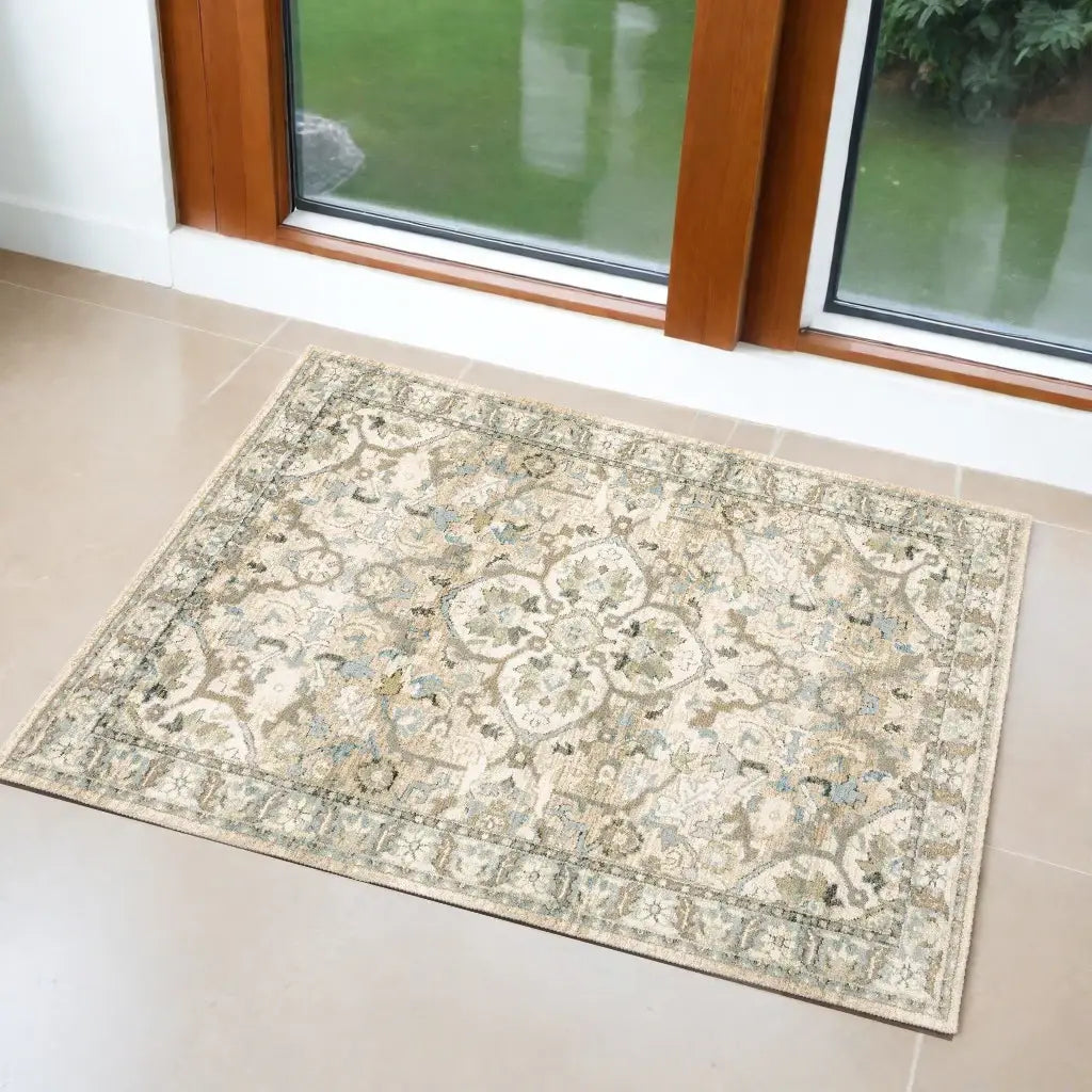 2' X 3' Beige and Ivory Power Loom Area Rug - Homeroots - Flyclothing LLC