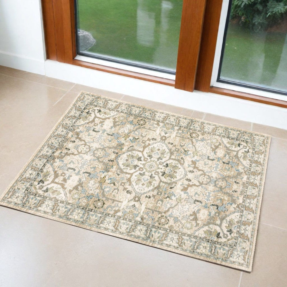 2' X 3' Beige and Ivory Power Loom Area Rug - Homeroots