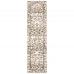 2' X 8' Beige And Ivory Medallion Runner Rug
