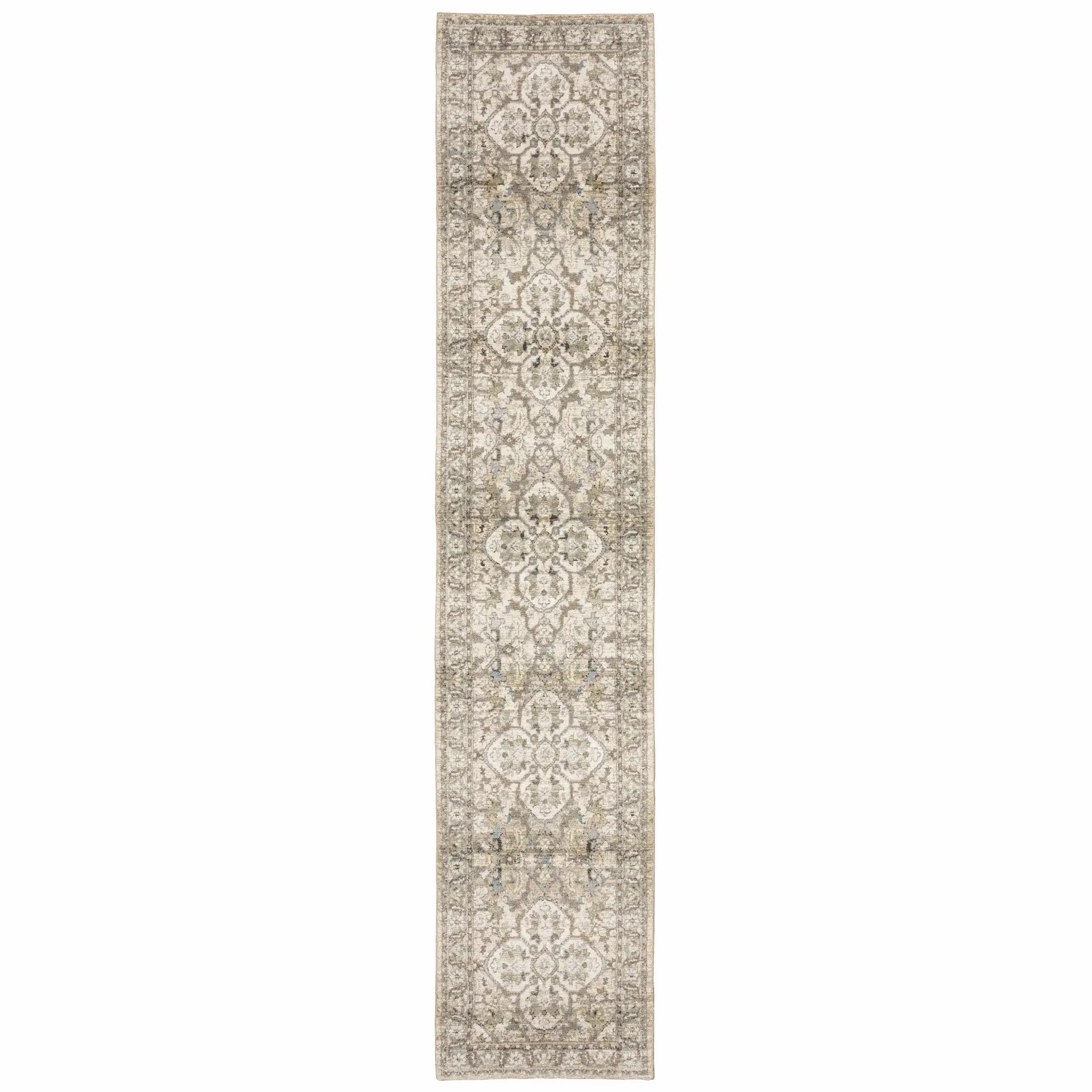 3' X 12' Beige And Ivory Medallion Runner Rug - Homeroots - Flyclothing LLC