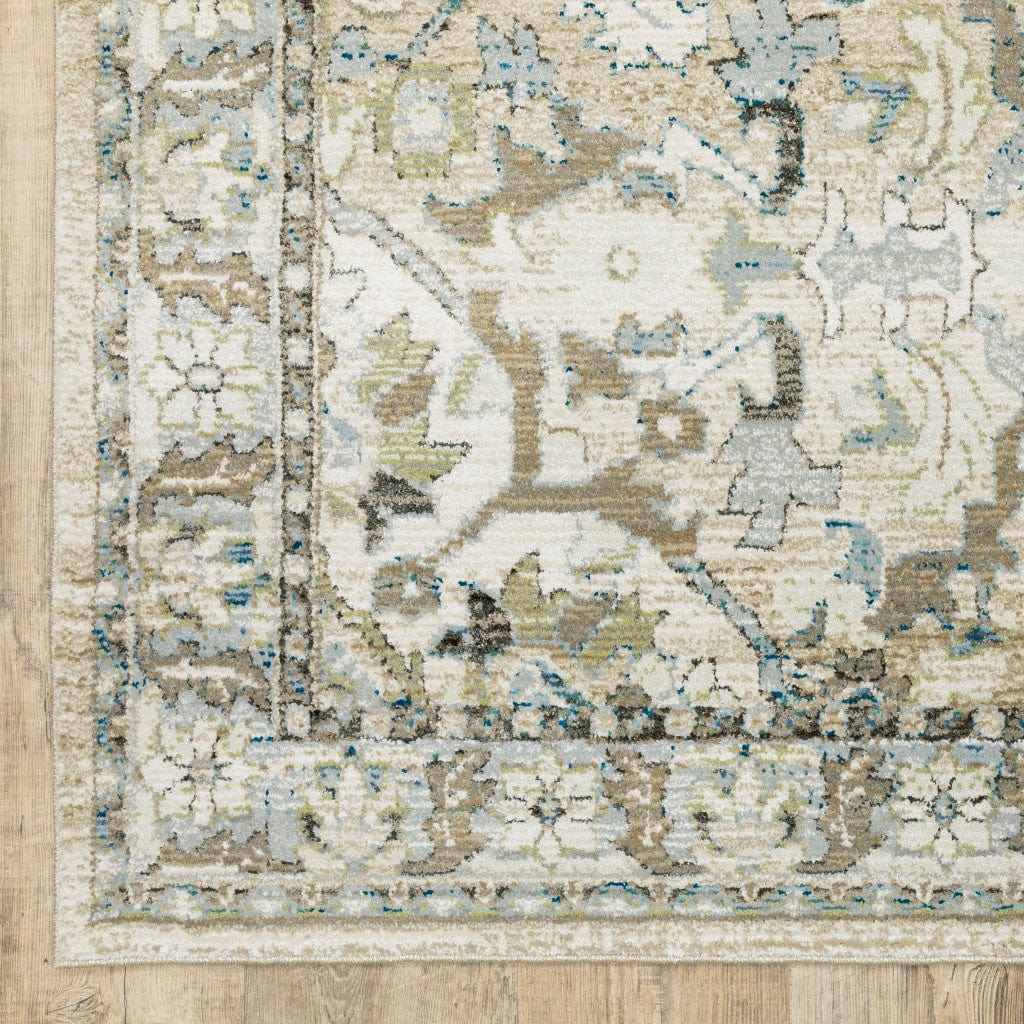 3' X 12' Beige And Ivory Medallion Runner Rug