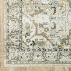 3' X 12' Beige And Ivory Medallion Runner Rug