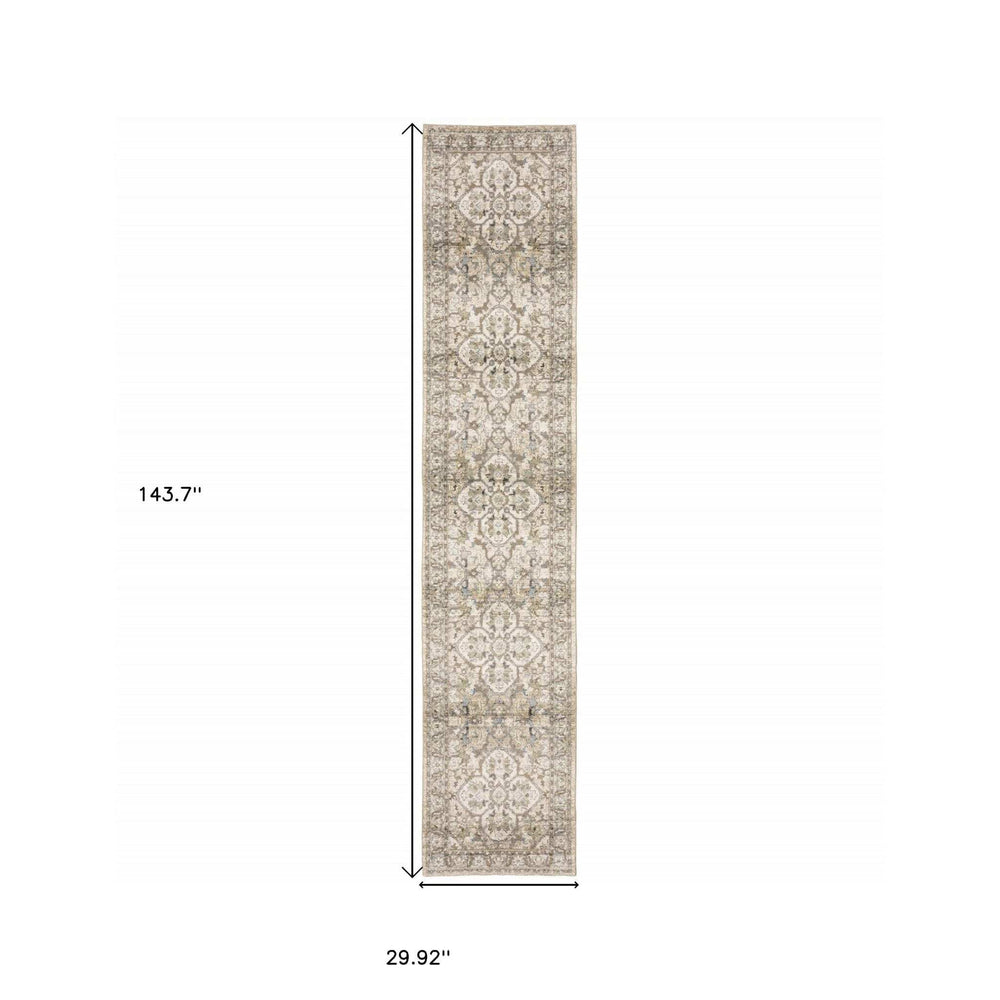 3' X 12' Beige And Ivory Medallion Runner Rug - Homeroots - Flyclothing LLC