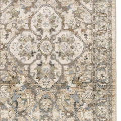 3' X 12' Beige And Ivory Medallion Runner Rug