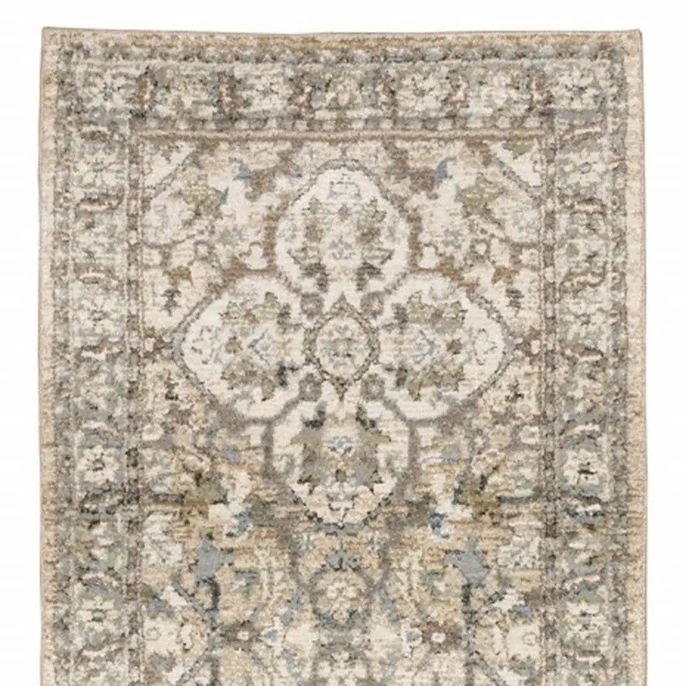 3' X 12' Beige And Ivory Medallion Runner Rug - Homeroots - Flyclothing LLC