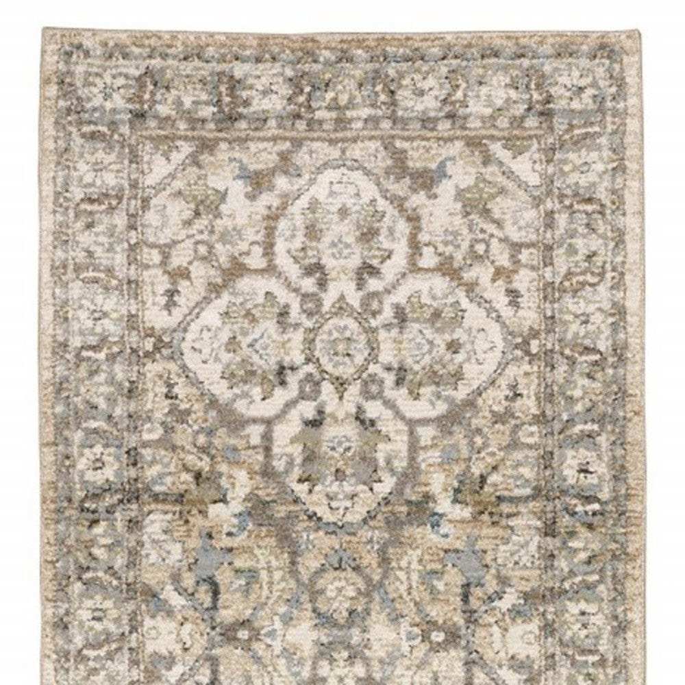 3' X 12' Beige And Ivory Medallion Runner Rug - Homeroots - Flyclothing LLC
