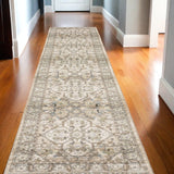 3' X 12' Beige And Ivory Medallion Runner Rug - Homeroots