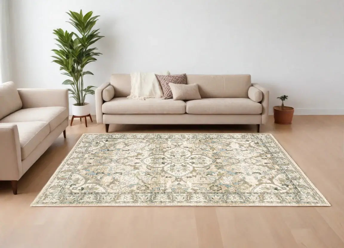 7' X 9' Beige And Ivory Medallion Area Rug - Homeroots - Flyclothing LLC