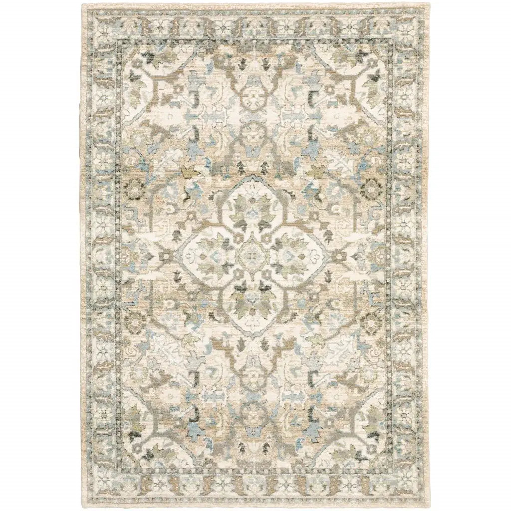 9' X 12' Beige And Ivory Medallion Area Rug - Homeroots - Flyclothing LLC