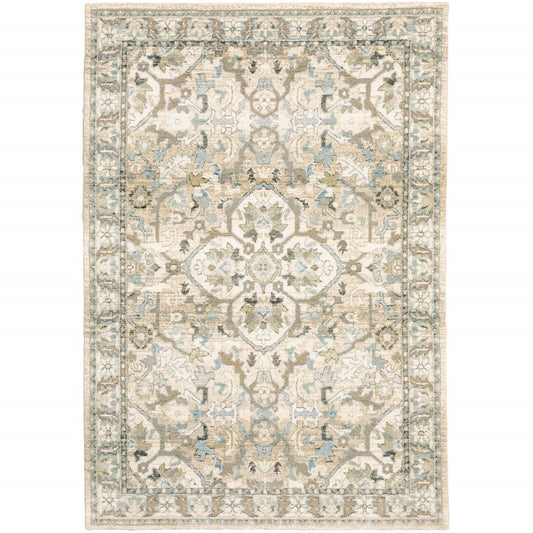 9' X 12' Beige And Ivory Medallion Area Rug - Homeroots