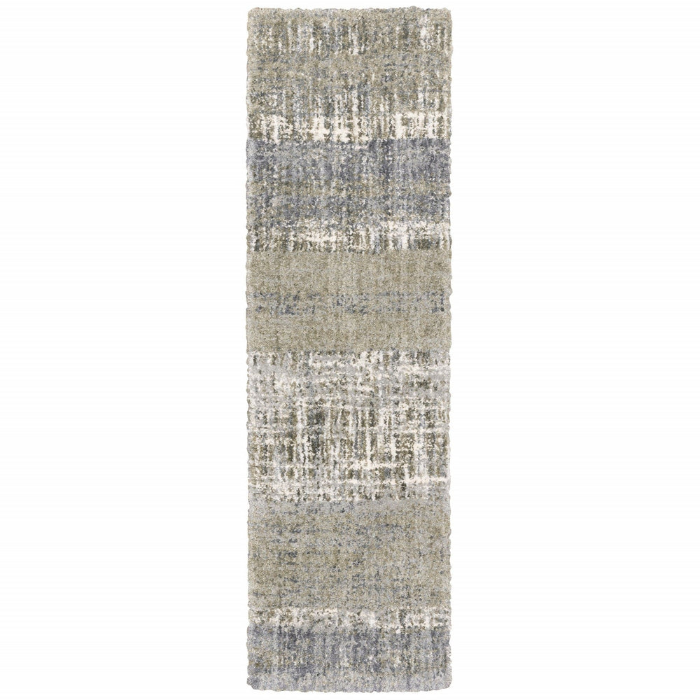 2' X 8' Grey And Ivory Abstract Lines Runner Rug - Homeroots