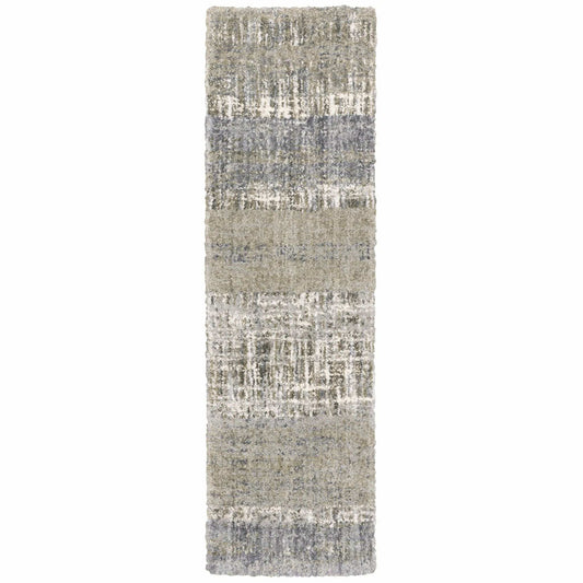 2' X 8' Grey And Ivory Abstract Lines Runner Rug - Homeroots - Flyclothing LLC