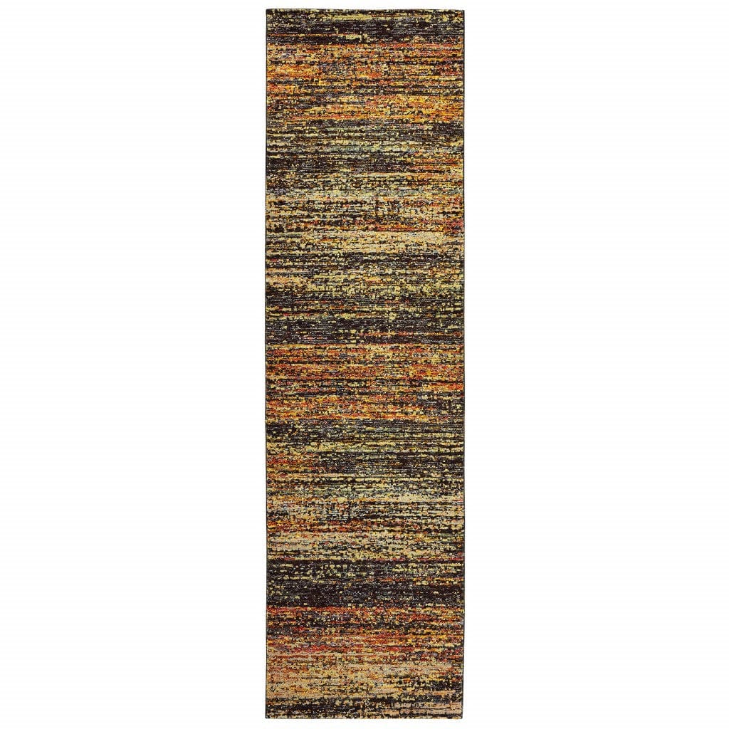 12' Gold And Slate Abstract Runner Rug - Homeroots