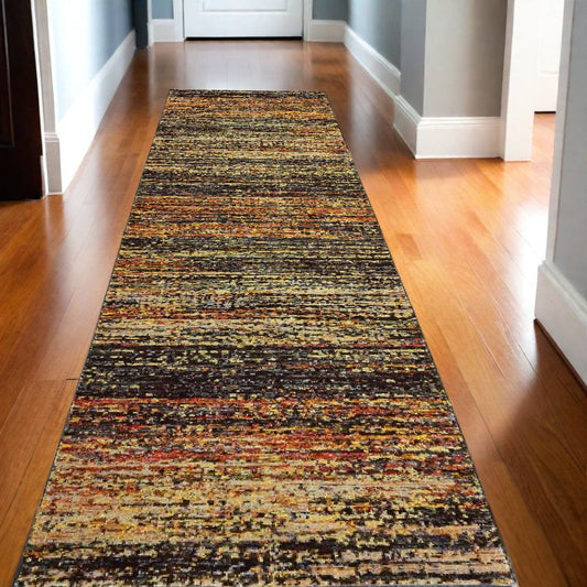 12' Gold And Slate Abstract Runner Rug - Homeroots