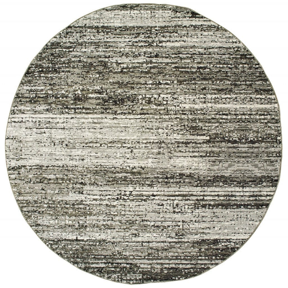 7' Round Ash And Slate Abstract Area Rug - Homeroots