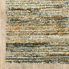 3' X 12' Gold And Green Abstract Runner Rug