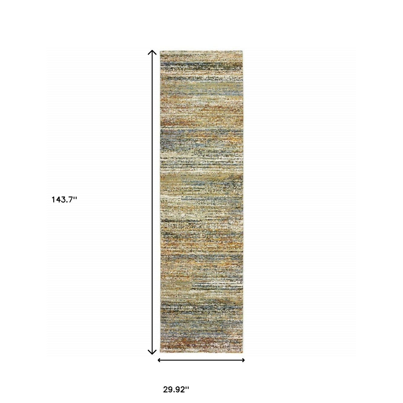 3' X 12' Gold And Green Abstract Runner Rug
