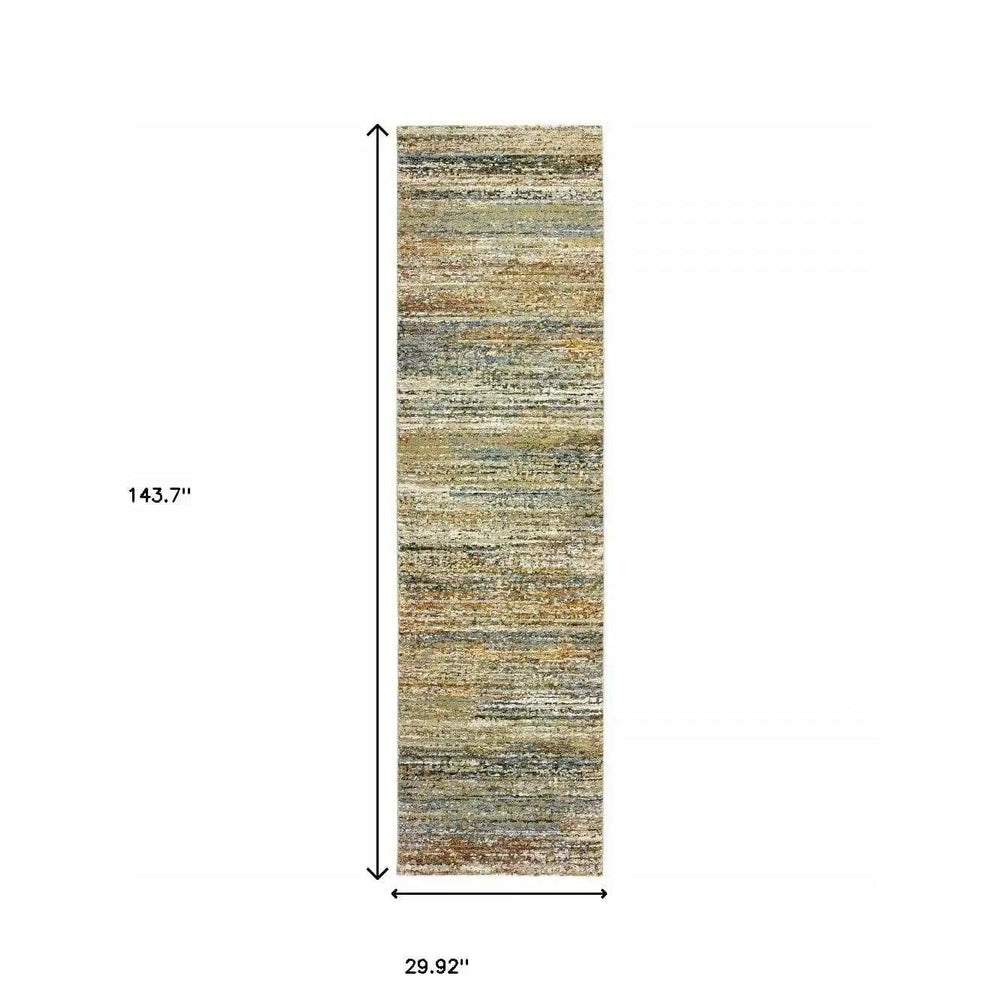 3' X 12' Gold And Green Abstract Runner Rug - Homeroots - Flyclothing LLC