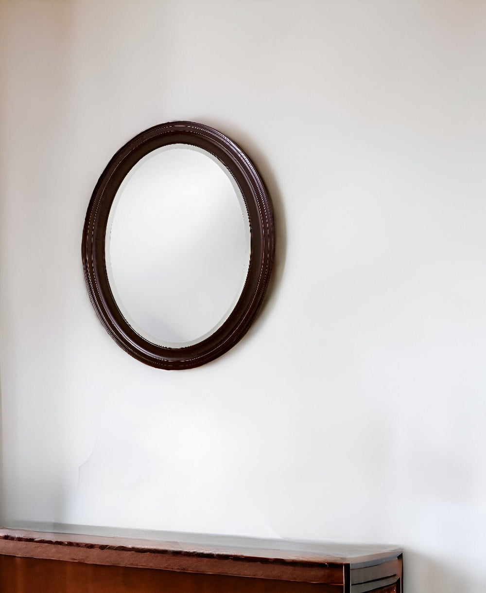 Oval Oil Rubbed Bronze Mirror With Wooden Grooves Frame - Homeroots