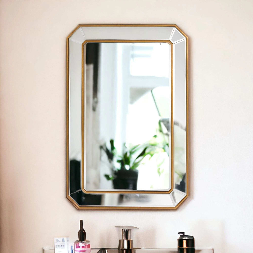 Recatngle Gold Leaf Mirror With Angled Corners Frame - Homeroots - Flyclothing LLC